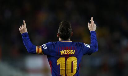 Messi celebra su gol.