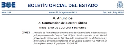 BOE del 29 de agosto de 2023 en el que se ubica El Aaiún en Marruecos.