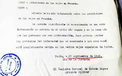 Informe confidencial sobre "las actividades de los rojos en Francia".