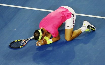 Rafa Nadal celebra la seva victòria contra el nord-americà Tim Smyczek.