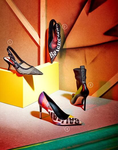 1. Zapato con lazo de Christian Dior. 2. Bailarina con puntera de Balenciaga (en mytheresa.com). 3. Botín de piel de Jimmy Choo. 4. Modelo salón de Balmain.