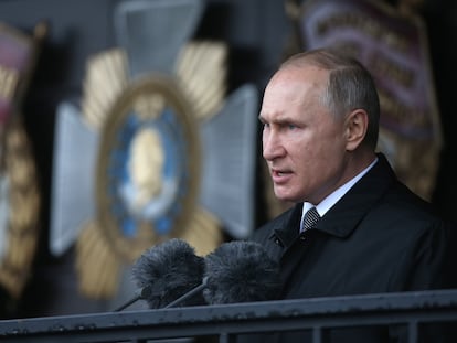 Putin, durante un discurso en un desfile militar en Pskov, el 1 de marzo.