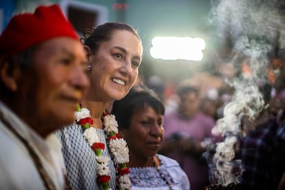 Claudia Sheinbaum participates in a ritual with Nahuatl indigenous people in Tlaxcala on May 11, 2024.