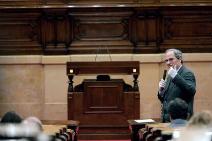 El presidente de la Generalitat, Quim Torra, interviene en el pleno del Parlament.