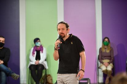 El candidato de Unidas Podemos a las elecciones madrileñas, Pablo Iglesias, el domingo en un mitin.