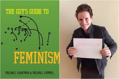 A la izquierda, una de las obras de Kimmel. A la derecha, Eddie Redmayne apoya la campaña HeForShe de la ONU,