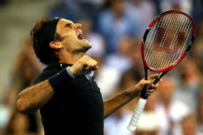 Federer celebra su victoria.