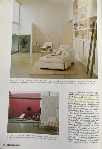 Artículo publicado en la revista 'Arquitectura y Diseño' en mayo de 2006. "En el barrio de Fuencarral, a pocos minutos de la Plaza de Castilla de Madrid, la arquitecta Rocío Monasterio y su equipo han rehabilitado íntegramente una nave industrial, en un estado de conservación bastante deteriorado". Más adelante, la revista insiste: "Gracias a las generosas dimensiones de la antigua nave ha sido posible -según explica la arquitecta- crear este patio". En realidad, no tenía el título.