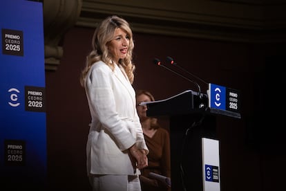 Yolanda Díaz, en un acto en Madrid el 25 de abril.