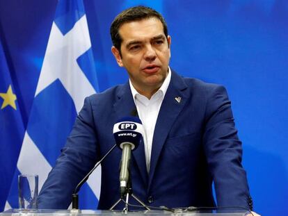 El primer ministro griego, Alexis Tsipras, en una rueda de prensa en el marco de la duodécima cumbre del foro de cooperación Asia-Europa (ASEM), este viernes en Bruselas (Bélgica). 