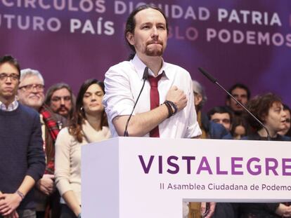 Pablo Iglesias, ao terminar ontem o Vistalegre II.