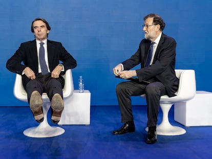 José María Aznar y Mariano Rajoy, el pasado 4 de febrero en Valencia.