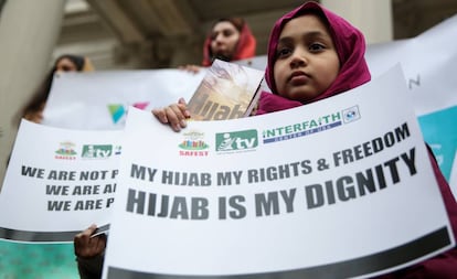 Una niña musulmana estadounidense en el Día Mundial del Hijab celebrado el pasado 1 de febrero en Nueva York.