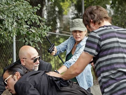 Rodaje de <i>Buscadores de hombres,</i> con Emma Suárez.