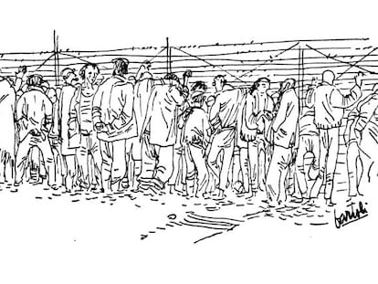 Uno de los dibujos de Josep Bartoli en el libro 'La retirada', sobre los republicanos españoles en los campos de concentración del sur de Francia.