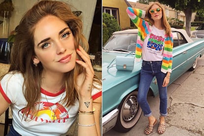 Camisetas de Hollywood y California, básicos de armario para la bloguera Chiara Ferragni.
