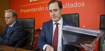 El presidente de MAPFRE, Antonio Huertas Mej&iacute;as,durante la presentacion de resutlados 2015. 