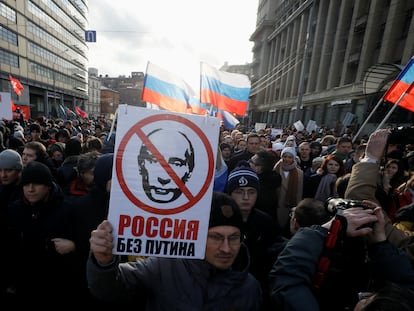 Manifestación el pasado febrero en Moscú por el quinto aniversario del asesinato del opositor liberal Boris Nemtsov.