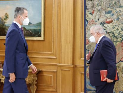 El presidente del Constitucional, Juan José González Rivas, durante el acto de entrega al rey Felipe VI de la memoria anual del tribunal, esta semana.