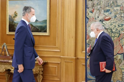 El presidente del Constitucional, Juan José González Rivas, durante el acto de entrega al rey Felipe VI de la memoria anual del tribunal, esta semana.