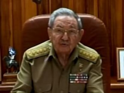 Cuban President Raúl Castro speaks to the nation via public television in Havana on Wednesday.