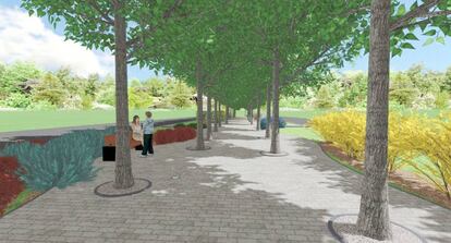 Recreación del futuro bulevar empedrado de la calle de la Playa de Sitges, en Las Rozas