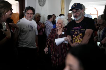Estela de Carlotto, presidenta Abuelas de Plaza de Mayo, llega a la Casa de Identidad para anunciar la restitución del nieto 139, el martes 21 de enero de 2025.