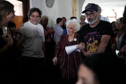 Estela de Carlotto, presidenta Abuelas de Plaza de Mayo, llega a la Casa de Identidad para anunciar la restitucin del nieto 139, el martes 21 de enero de 2025. 