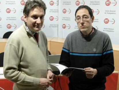 Responsables de la Fundación Juan de los Toyos en la presentación de sus estudios de memoria histórica este jueves en Bilbao.