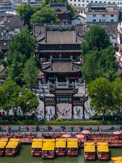 Vista aérea del llamado “Templo de Confucio" de Nanjing.