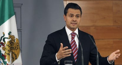 Pe&ntilde;a Nieto, durante la rueda de prensa con Mariano Rajoy