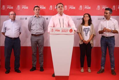 Jos&eacute; Manuel Franco el s&aacute;bado en el PSOE-M tras su victoria.