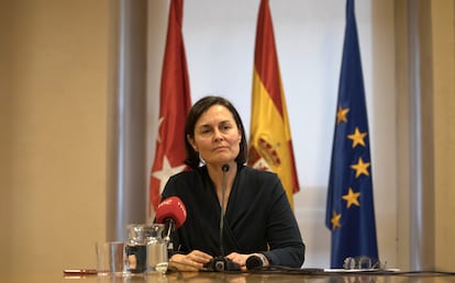 La decana del Colegio de Arquitectos de Madrid, Belén Hermida, durante la rueda de prensa de este viernes por la tarde.