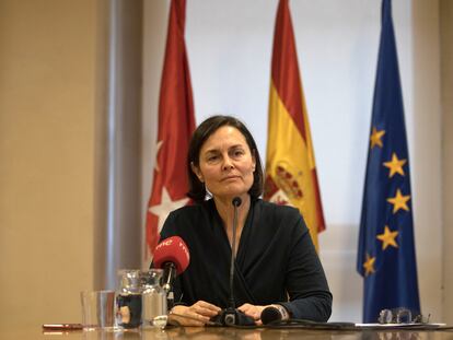 Belén Hermida, decana del COAM, comparece en febrero en rueda de prensa. Foto: Víctor Sainz