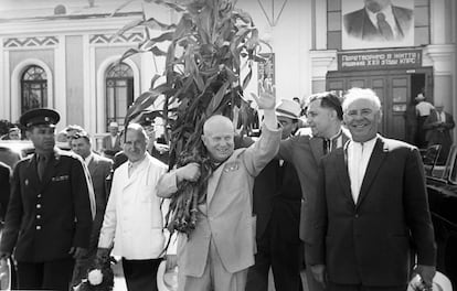 Nikita Khrushchev (c) in an undated image. In 1954, the Soviet leader gave Crimea to Ukraine to celebrate the tercentenary of the union between that country and Russia.