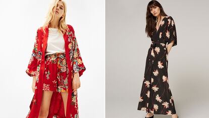 Al low-cost esta primavera le sigue dando fuerte por el tema de los kimonos. Ya algunos se han convertido en auténtica plaga, y firmas como Berskha (izq.) lo incluyen en sus propuestas estivales. A la derecha, mono estampado de Uterqüe con estampado japonés (150 euros).