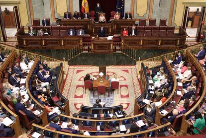 El presidente del Gobierno, Pedro Sánchez, durante la primera jornada del último debate sobre el estado de la nación, celebrado en julio en el Congreso.