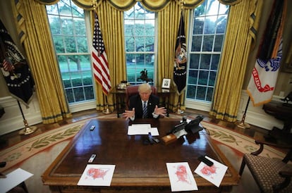 El presidente Trump durante la entrevista con Reuters.