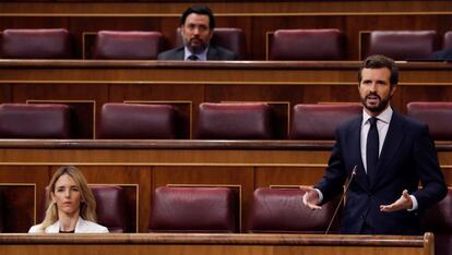 El líder del PP, durante la sesión de control al Gobierno este miércoles en el Congreso.