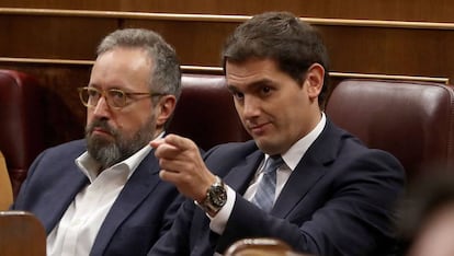 Albert Rivera, durante la segunda jornada de la moción de censura presentada por el PSOE contra Mariano Rajoy.