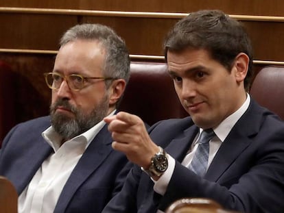 Albert Rivera, durante la segunda jornada de la moción de censura presentada por el PSOE contra Mariano Rajoy.