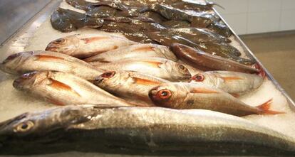 Pescado fresco en los puestos de venta.