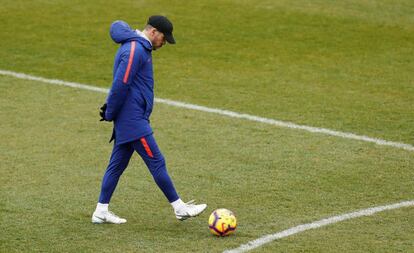 Simeone, durante el último entrenamiento del Atlético.