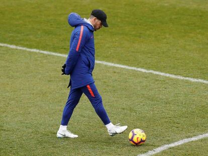 Simeone, durante el último entrenamiento del Atlético.