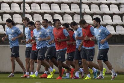 Los jugadores de Uruguay, en un entrenamiento.