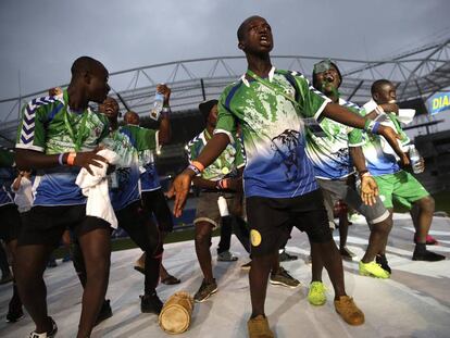 Players from the Sierra Leone soccer team.