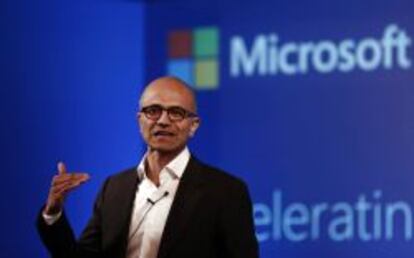 El consejero delegado de Microsoft, Satya Nadella, en una conferencia hoy en Nueva Delhi.