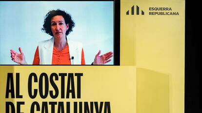 Marta Rovira participa por videoconferencia en un acto de campaña en Girona, en una imagen de archivo.