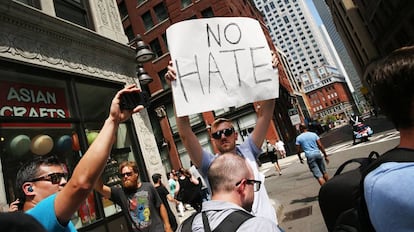 Protesto contra ativistas conservadores no dia 19 de agosto em Boston