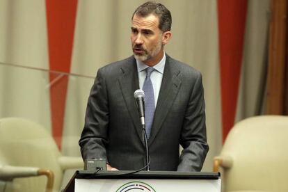 El Rey durante su discurso en la cumbre sobre crisis de los refugiados en la ONU.